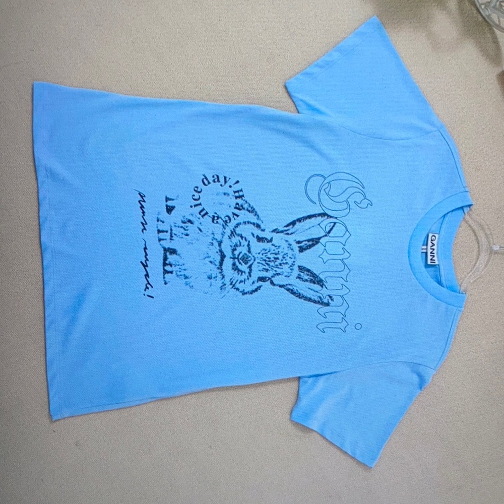 Ganni New blue Rabbit round neck T-shirt